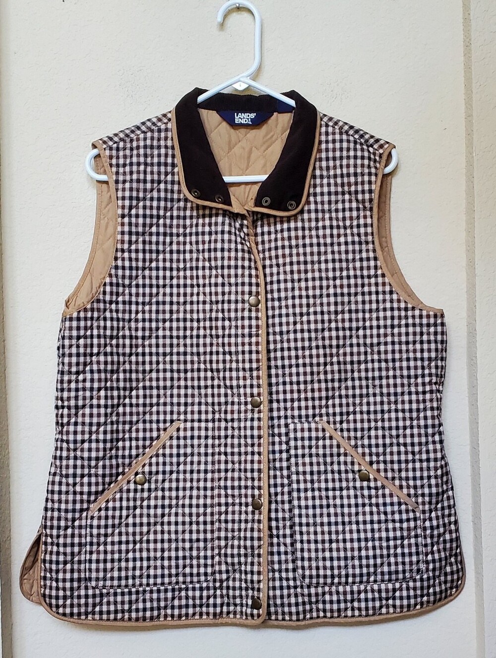 Lands' End Women's Old English Quilted Gingham Vest.  Size Large